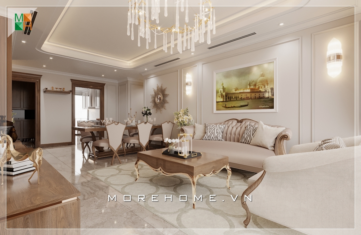 Thiết kế nội thất phòng khách chung cư cao cấp phong cách tân cổ điển đầy sang trọng
